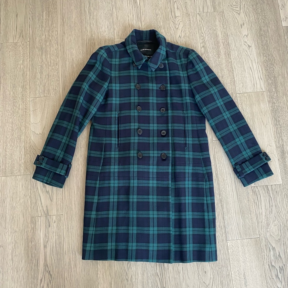 Club Monaco Blue and Green Tartan Coat